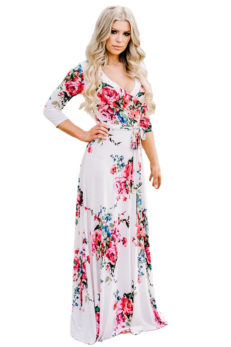 Misty Flower Print Wrap Dress