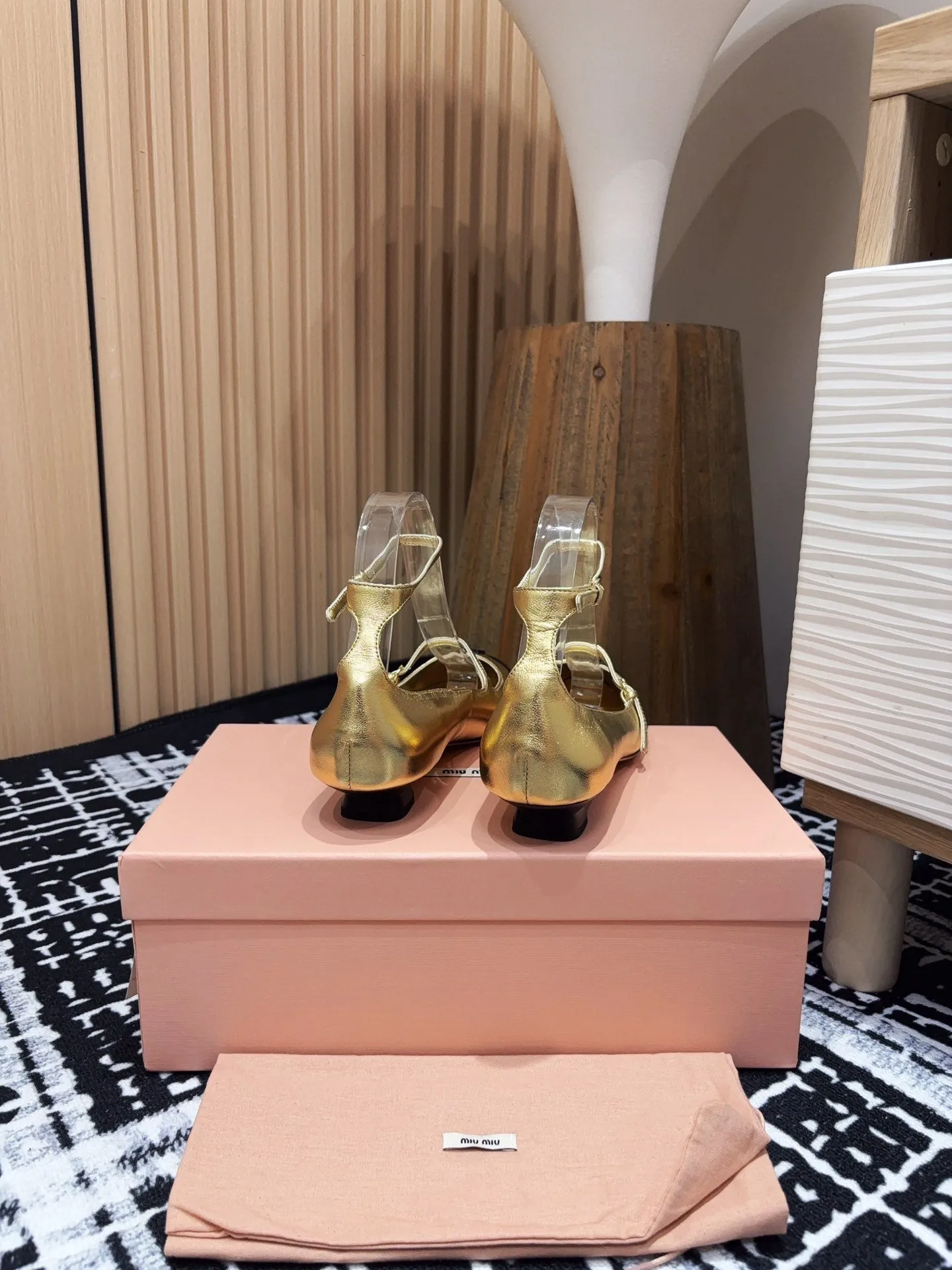 Miu Ballet Flat Gold Metallic Sheepskin