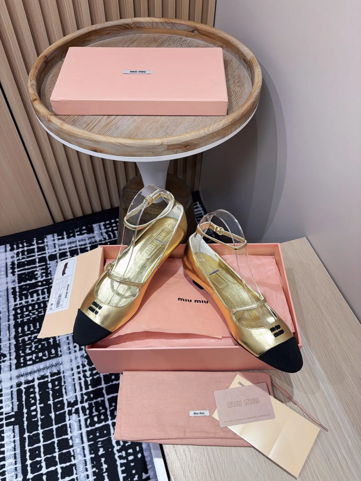 Miu Ballet Flat Gold Metallic Sheepskin