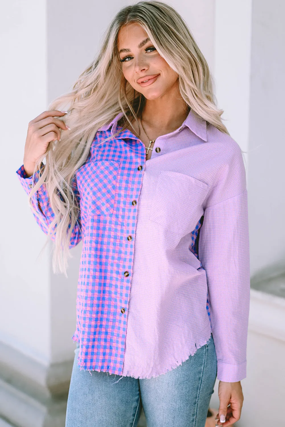 Mixed Plaid Chest Pocket Shirt