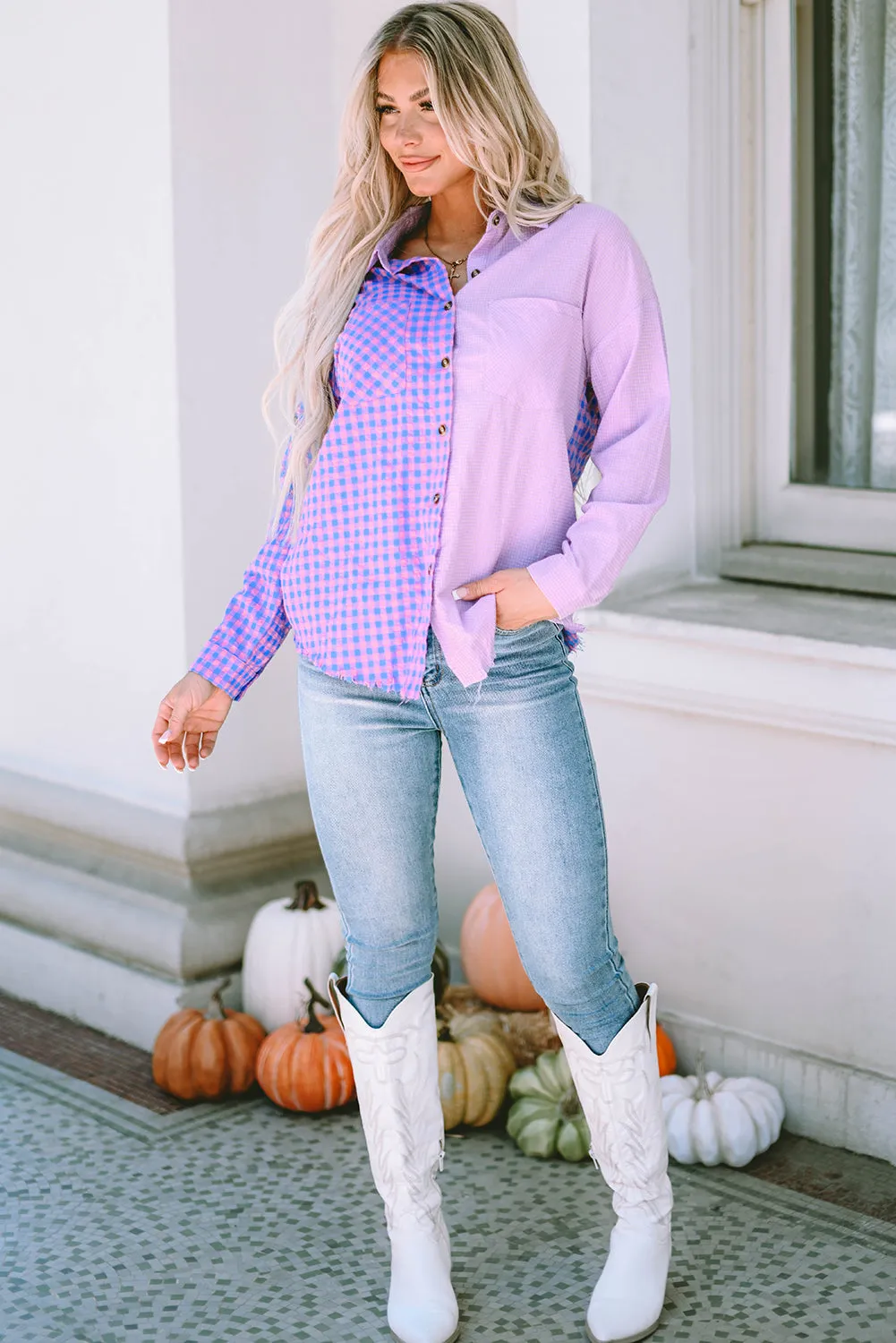 Mixed Plaid Chest Pocket Shirt