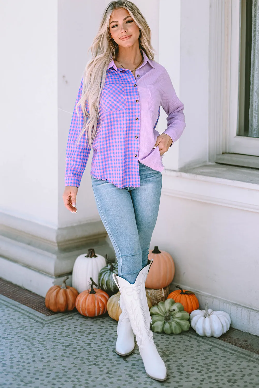 Mixed Plaid Chest Pocket Shirt