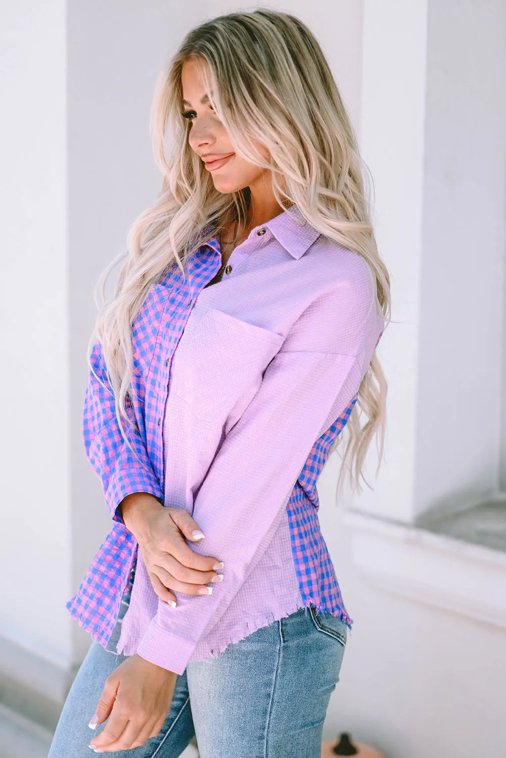 Mixed Plaid Chest Pocket Shirt