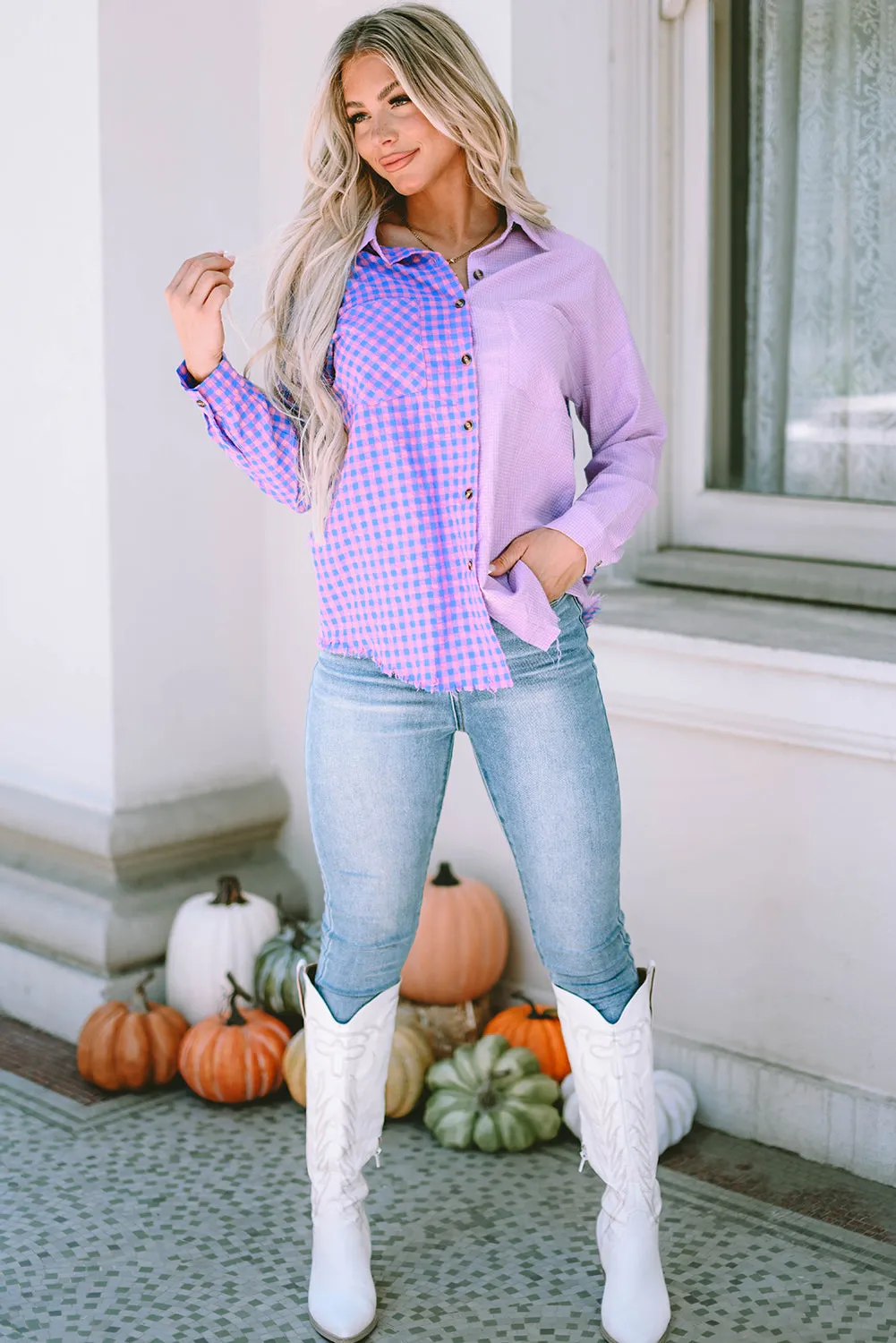 Mixed Plaid Chest Pocket Shirt