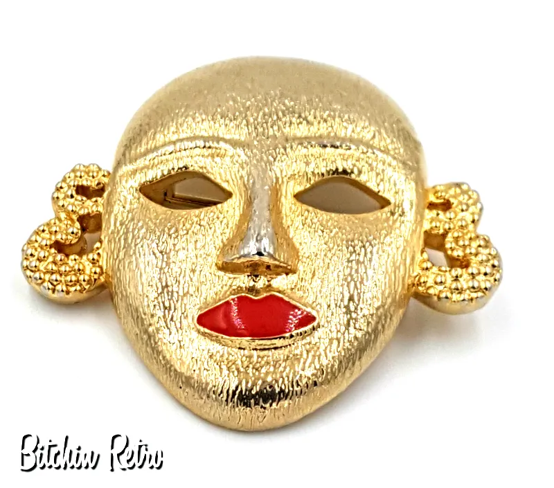 MJent Vintage Mask With Cherry Red Lips and a Tribal Bohemian Style