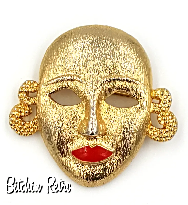MJent Vintage Mask With Cherry Red Lips and a Tribal Bohemian Style