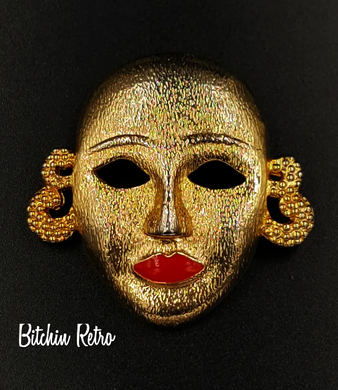 MJent Vintage Mask With Cherry Red Lips and a Tribal Bohemian Style