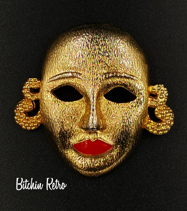 MJent Vintage Mask With Cherry Red Lips and a Tribal Bohemian Style
