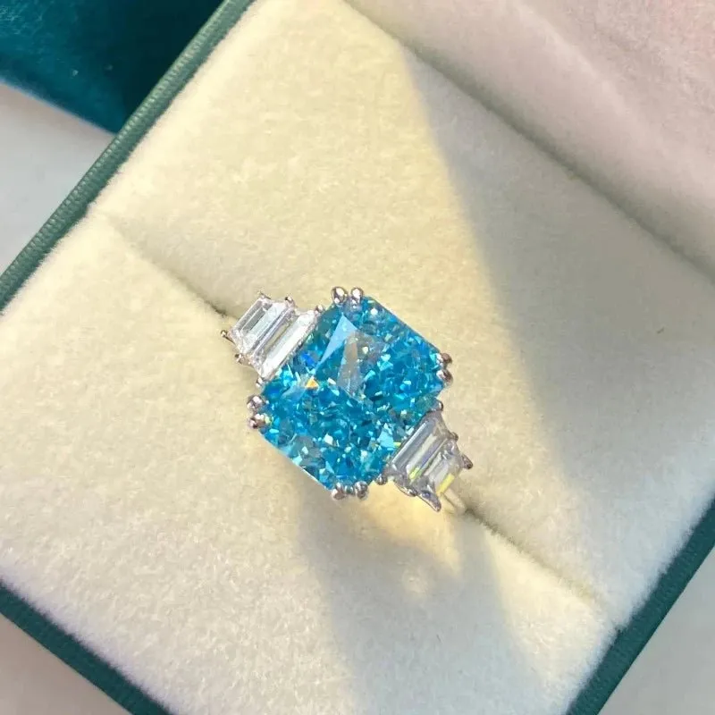Moissanite Aquamarine Engagement Ring for Women Bridal Wedding Jewelry