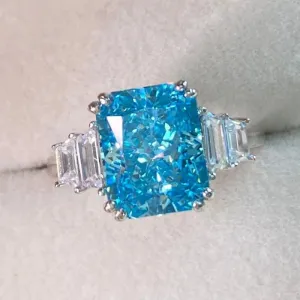 Moissanite Aquamarine Engagement Ring for Women Bridal Wedding Jewelry