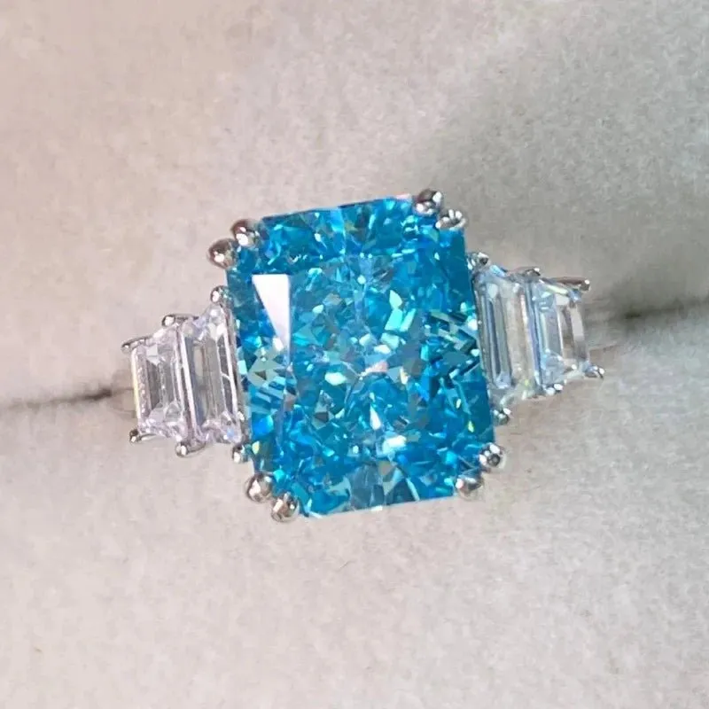 Moissanite Aquamarine Engagement Ring for Women Bridal Wedding Jewelry