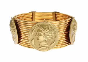 MONETE Gold Brass SICILY Coin Wide Bracelet