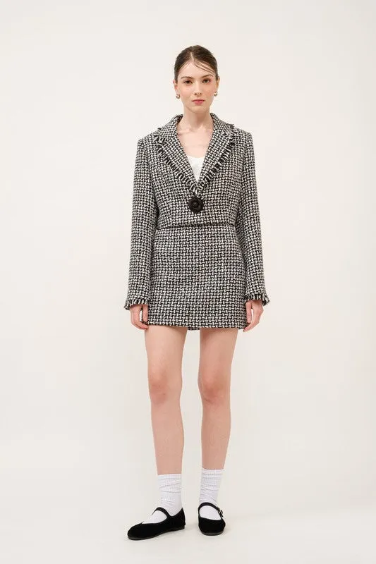 Monochrome Bouclé Textured High-Waist Mini Skirt