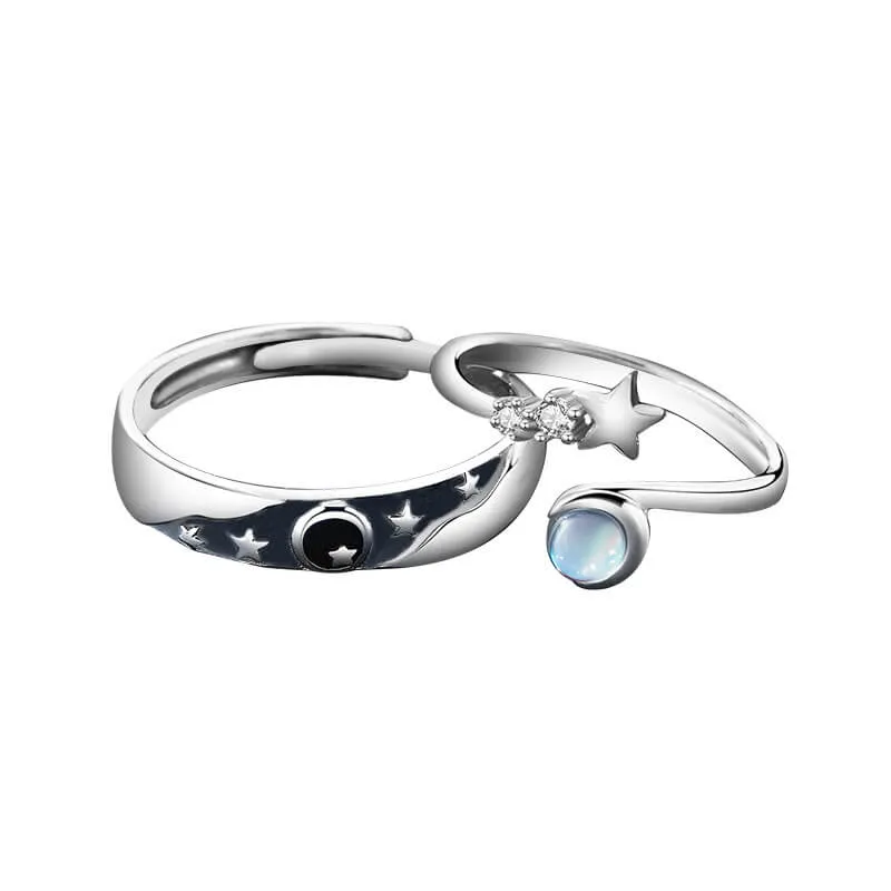 Moon Star Moonstone Matching Rings