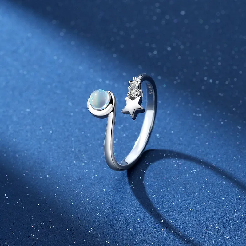 Moon Star Moonstone Matching Rings