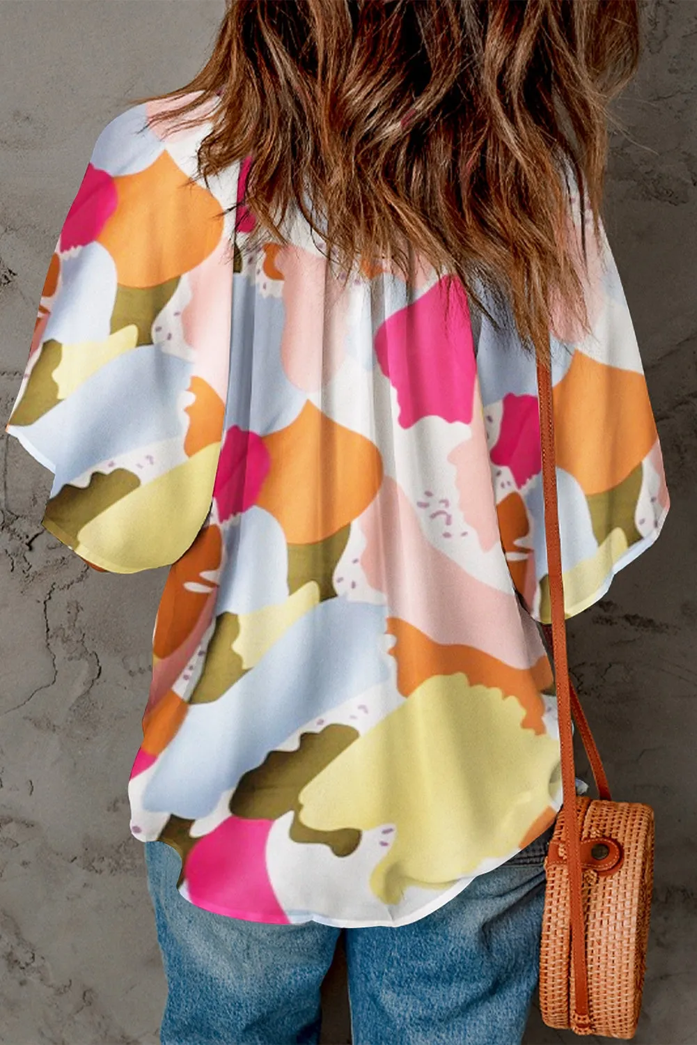 Multicolor Floral Print V Neck Half Sleeve Blouse
