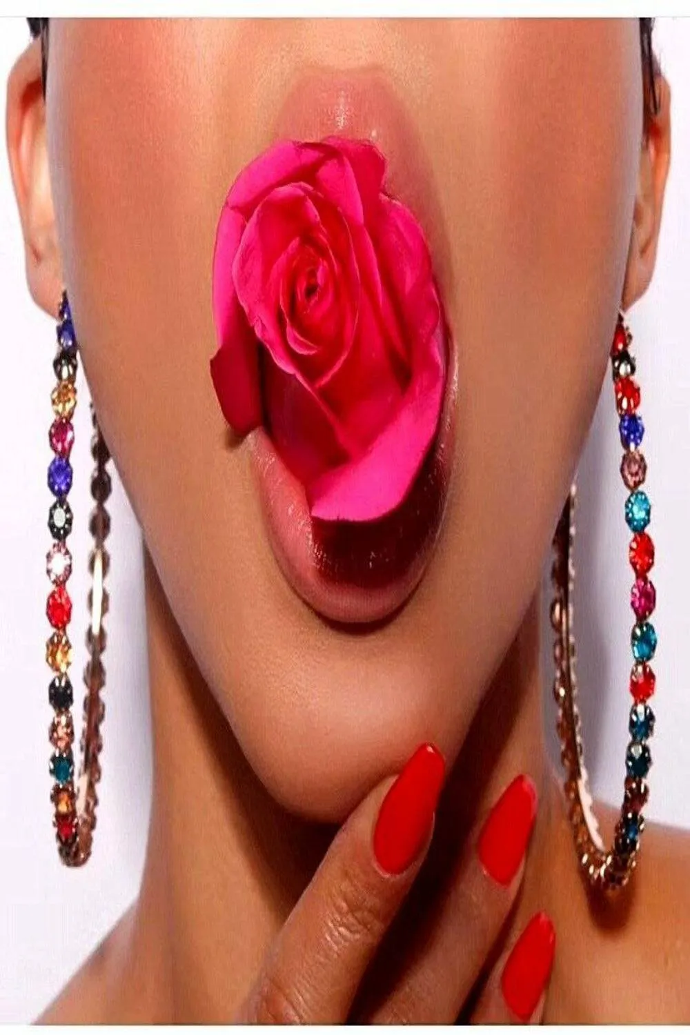Multicolor Rainbow Rhinestone Round Big Hoop Earrings