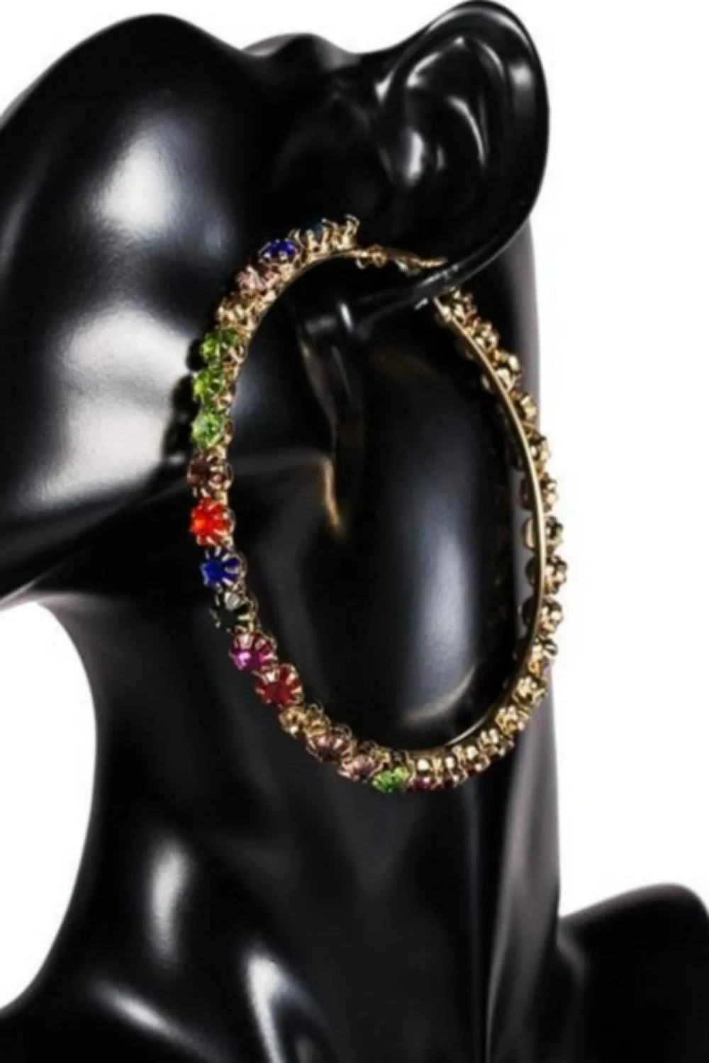 Multicolor Rainbow Rhinestone Round Big Hoop Earrings
