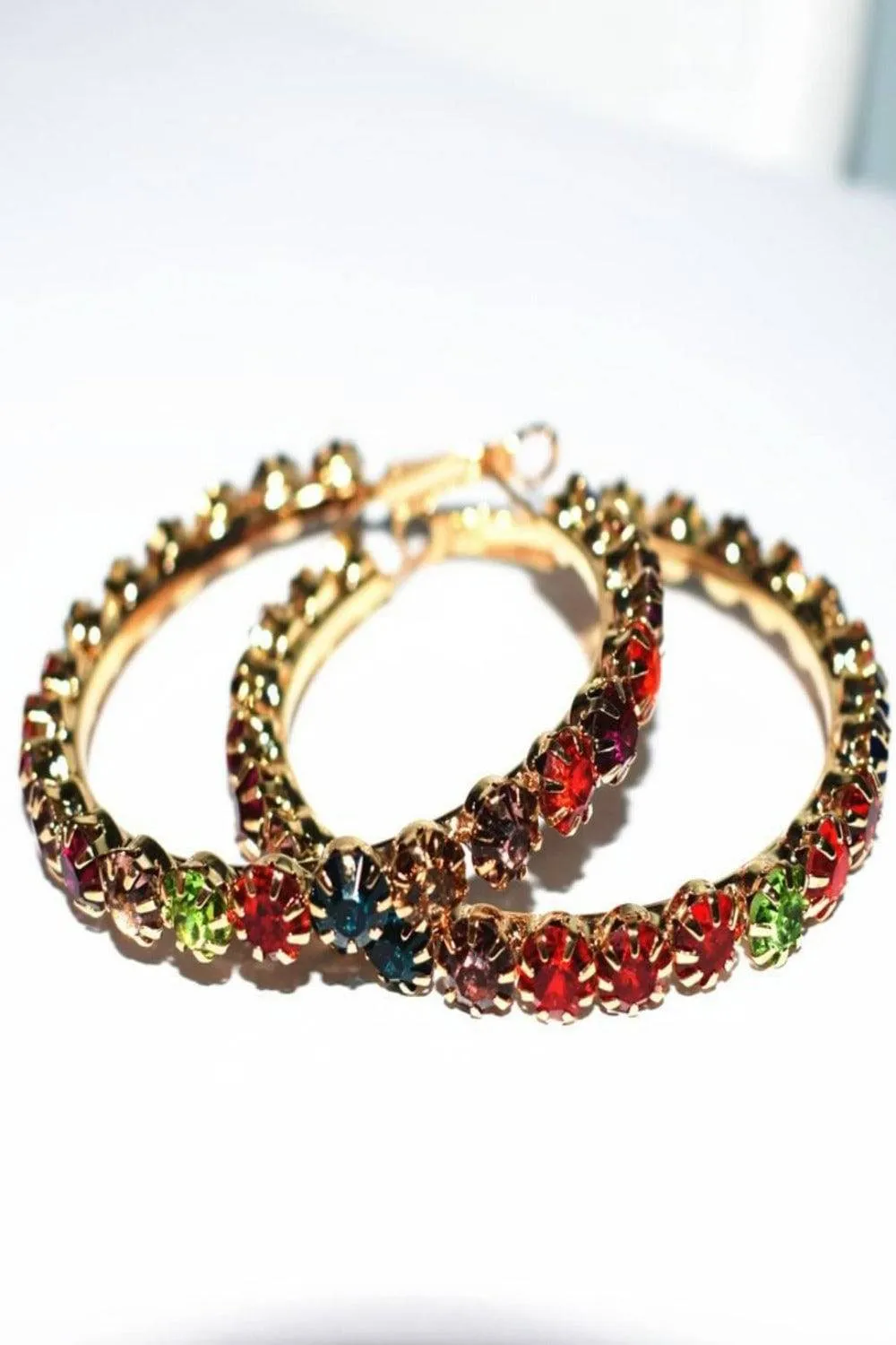 Multicolor Rainbow Rhinestone Round Big Hoop Earrings