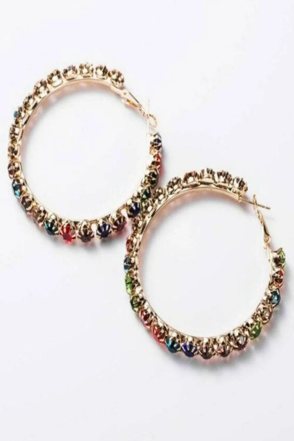 Multicolor Rainbow Rhinestone Round Big Hoop Earrings
