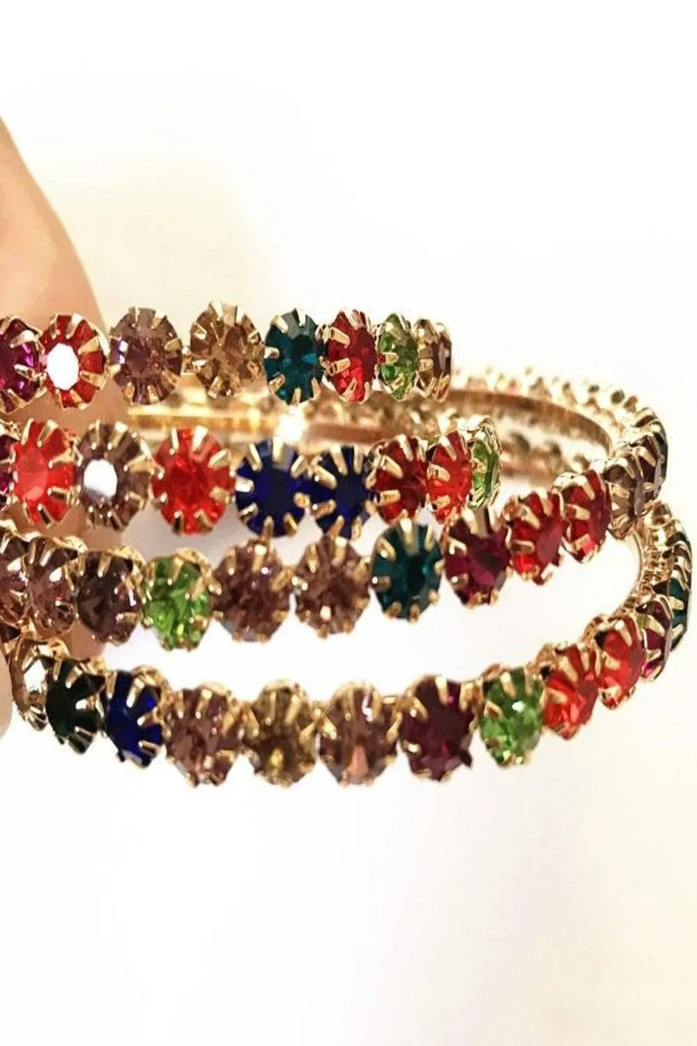 Multicolor Rainbow Rhinestone Round Big Hoop Earrings