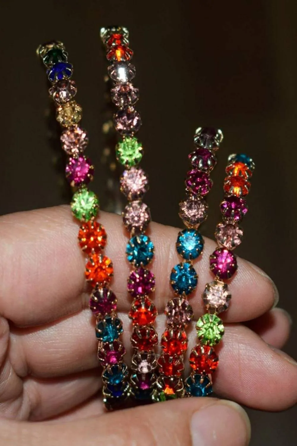 Multicolor Rainbow Rhinestone Round Big Hoop Earrings