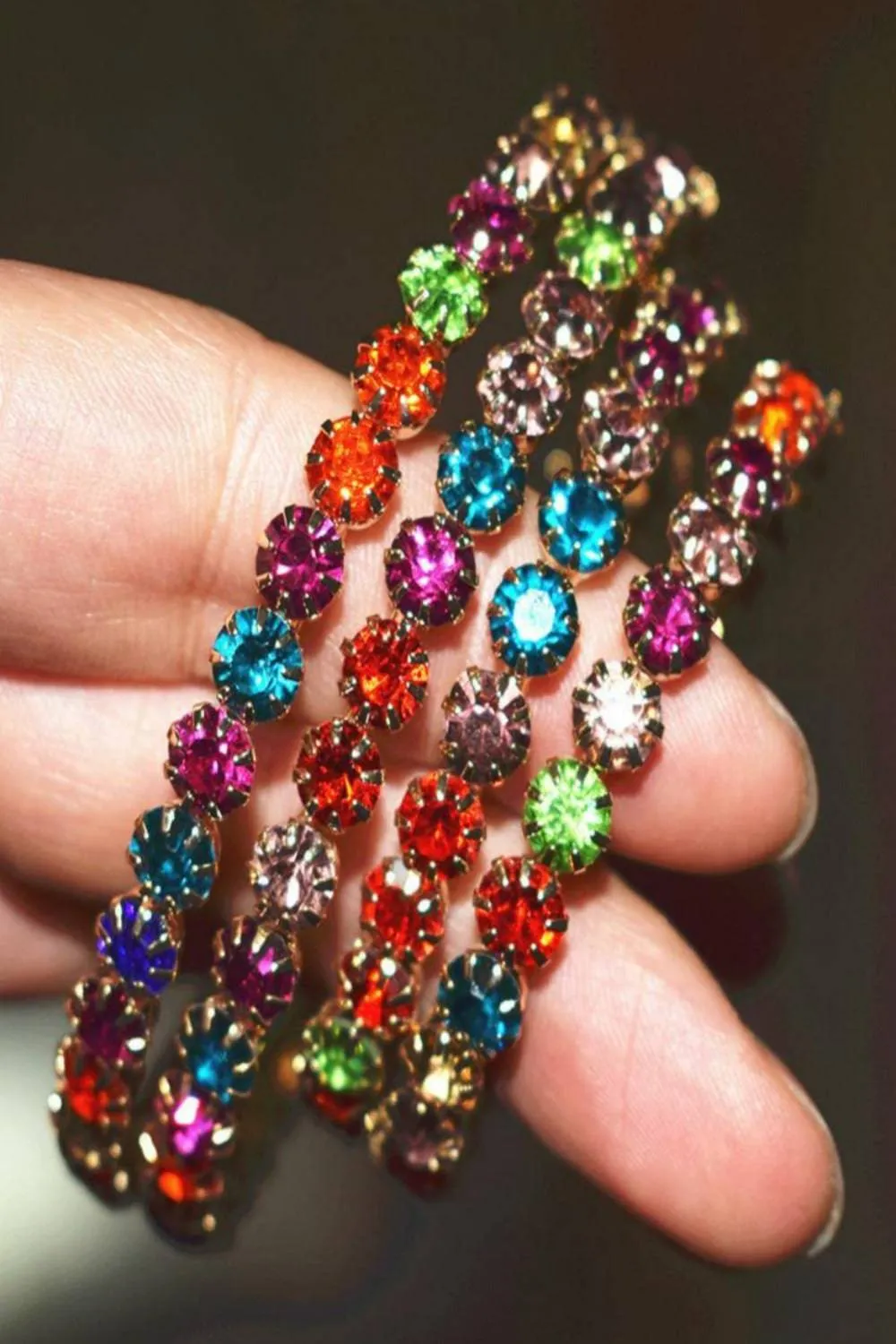 Multicolor Rainbow Rhinestone Round Big Hoop Earrings