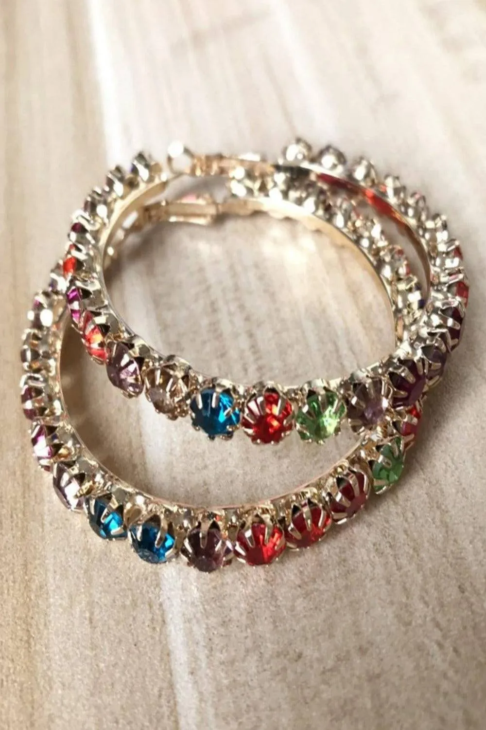 Multicolor Rainbow Rhinestone Round Big Hoop Earrings