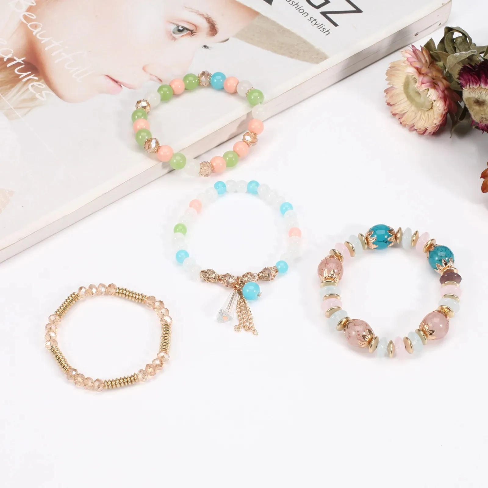 Multilayered Stackable Bead Bracelets for Women's