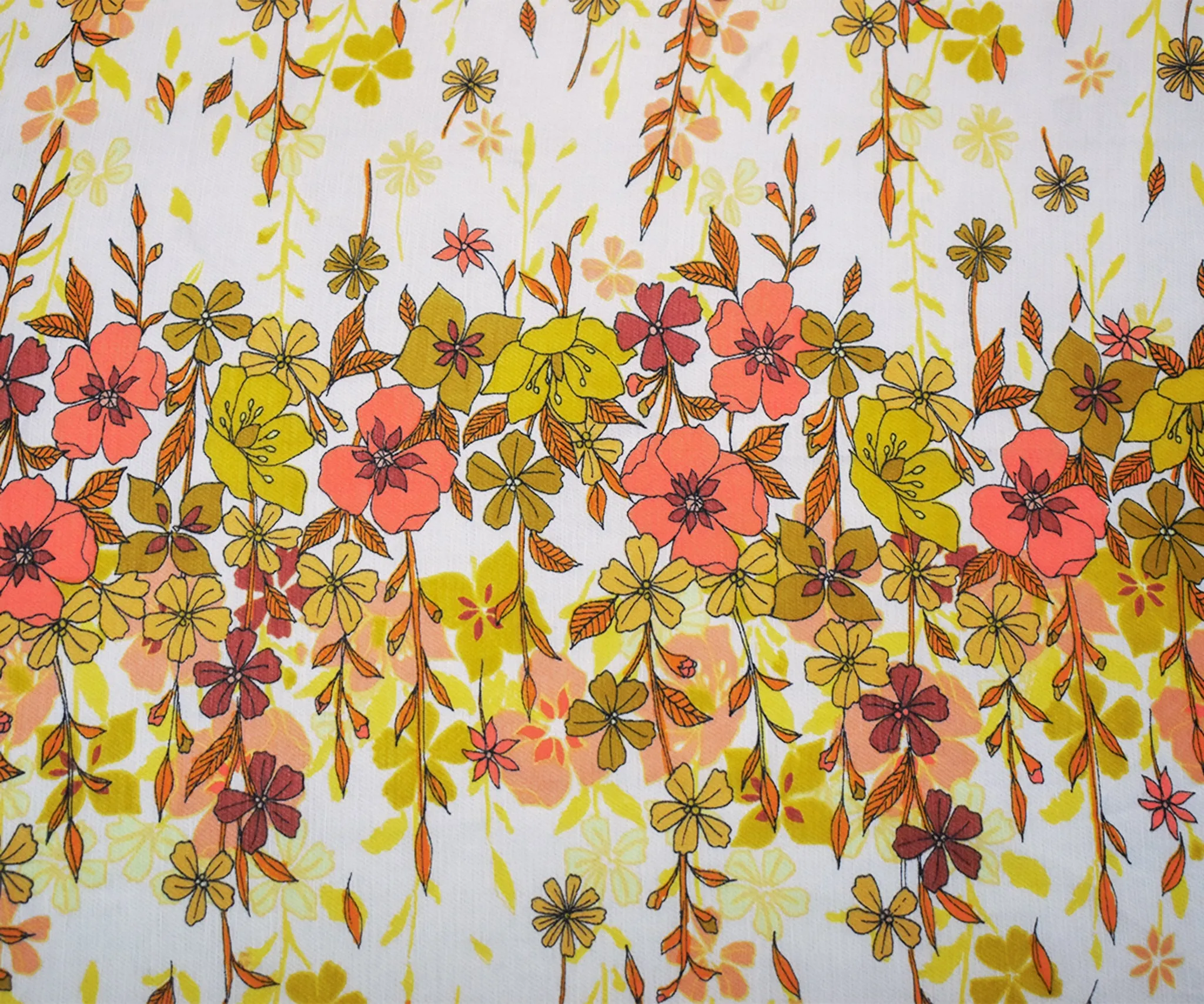 Mustard-Orange-Multi Poly Floral Printed Crinkled Yoryu Chiffon Woven Fabric