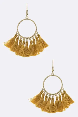 Mustard Tassel Hoop Earrings