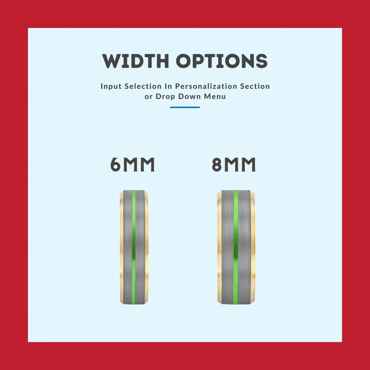 MYSTI | Silver Ring, Silver Tungsten Ring, Green Groove, Gold Beveled Edge