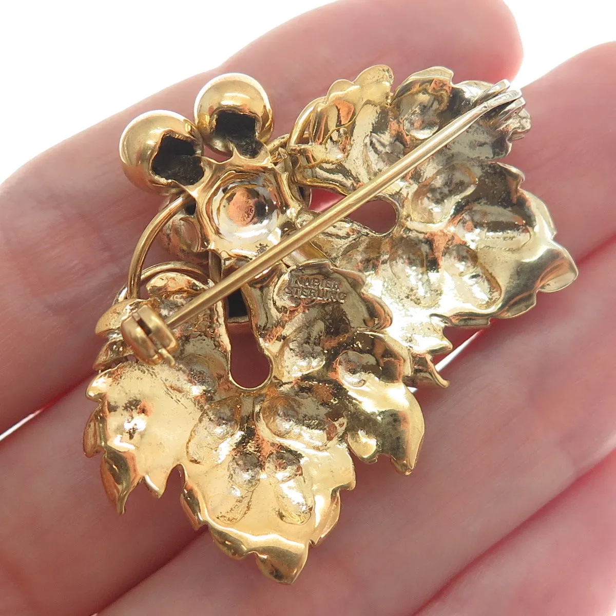 NAPIER 925 Sterling Silver Gold Plated Vintage Grape Leaf Pin Brooch