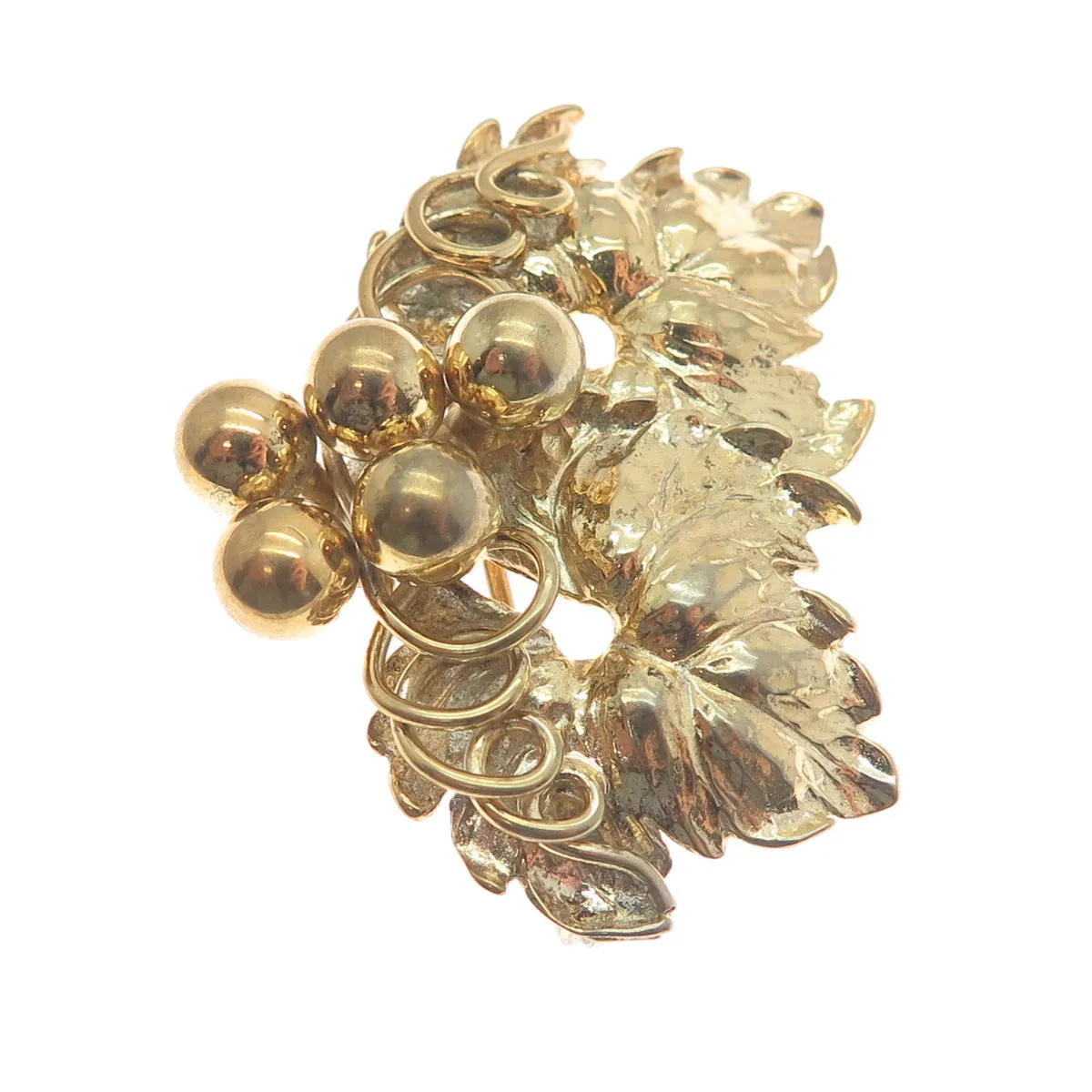 NAPIER 925 Sterling Silver Gold Plated Vintage Grape Leaf Pin Brooch