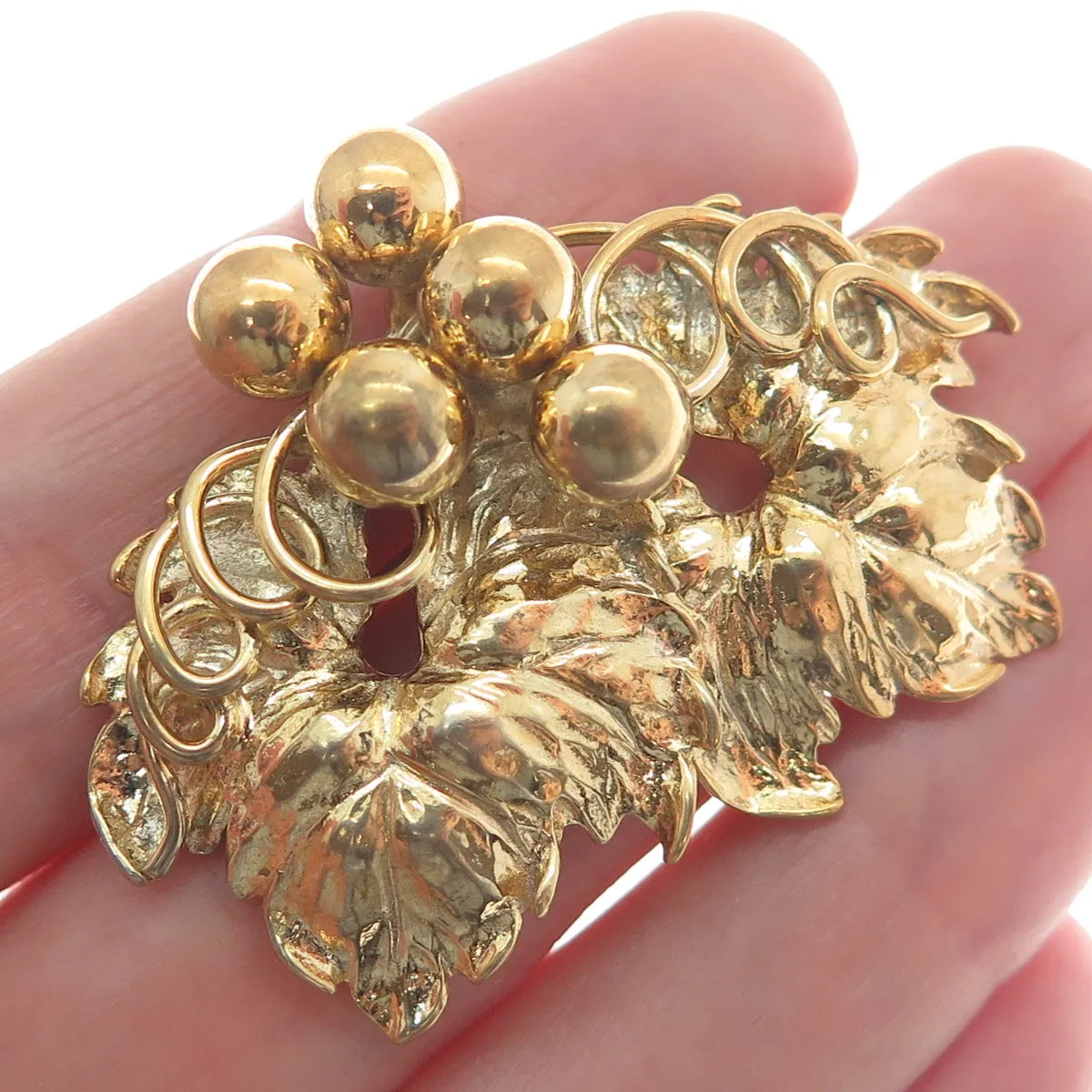 NAPIER 925 Sterling Silver Gold Plated Vintage Grape Leaf Pin Brooch