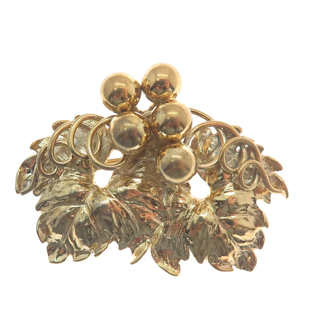 NAPIER 925 Sterling Silver Gold Plated Vintage Grape Leaf Pin Brooch