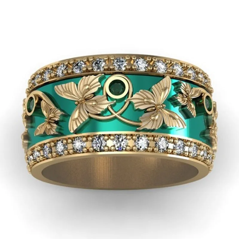 Natural Gemstone Butterfly Ring Women Exquisite White Sapphire Wedding Jewelry