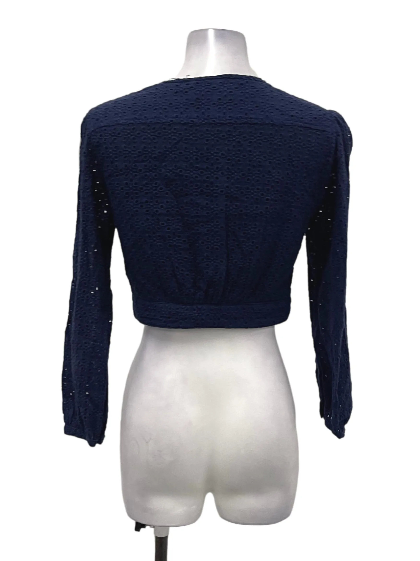 Navy Blue V-Neck Button Down Blouse