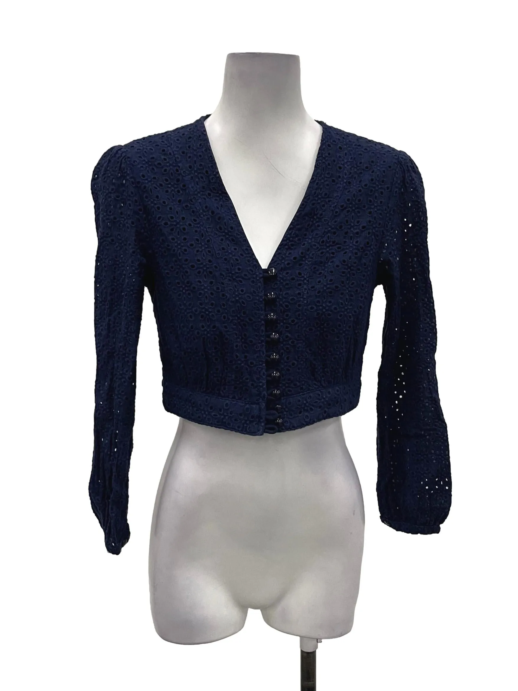 Navy Blue V-Neck Button Down Blouse