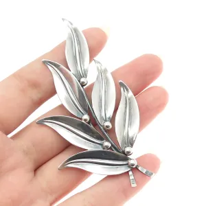 N.E. FROM 925S Sterling Silver Vintage Denmark Laurel Floral Oxidized Pin Brooch