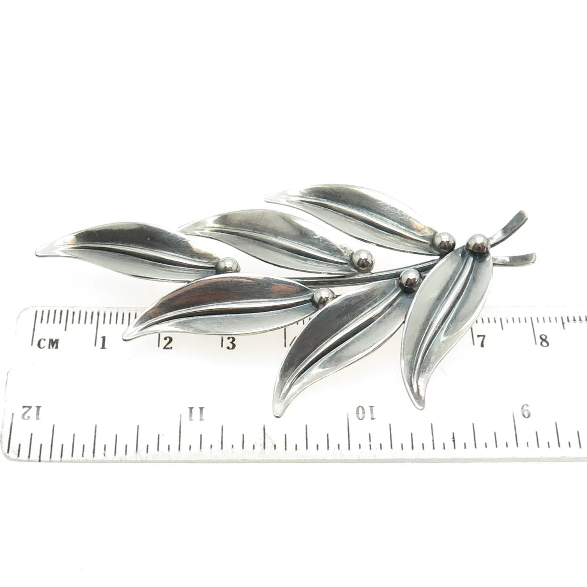 N.E. FROM 925S Sterling Silver Vintage Denmark Laurel Floral Oxidized Pin Brooch