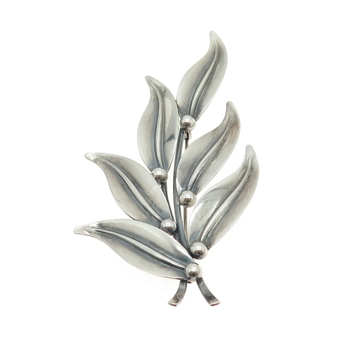 N.E. FROM 925S Sterling Silver Vintage Denmark Laurel Floral Oxidized Pin Brooch