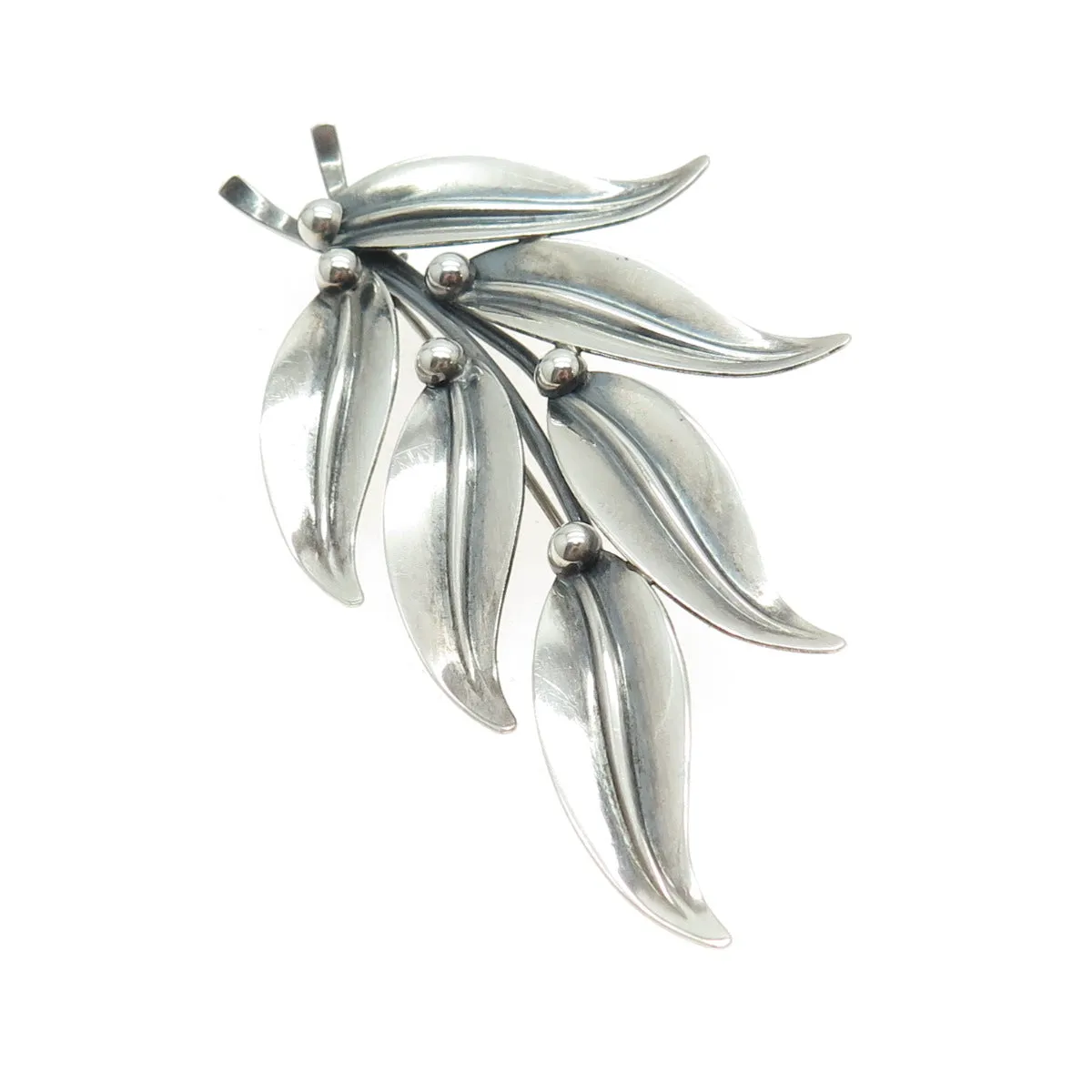 N.E. FROM 925S Sterling Silver Vintage Denmark Laurel Floral Oxidized Pin Brooch