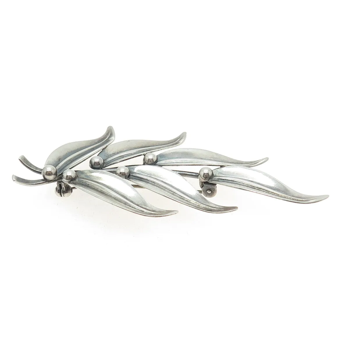 N.E. FROM 925S Sterling Silver Vintage Denmark Laurel Floral Oxidized Pin Brooch