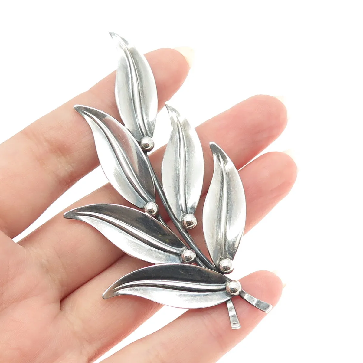 N.E. FROM 925S Sterling Silver Vintage Denmark Laurel Floral Oxidized Pin Brooch