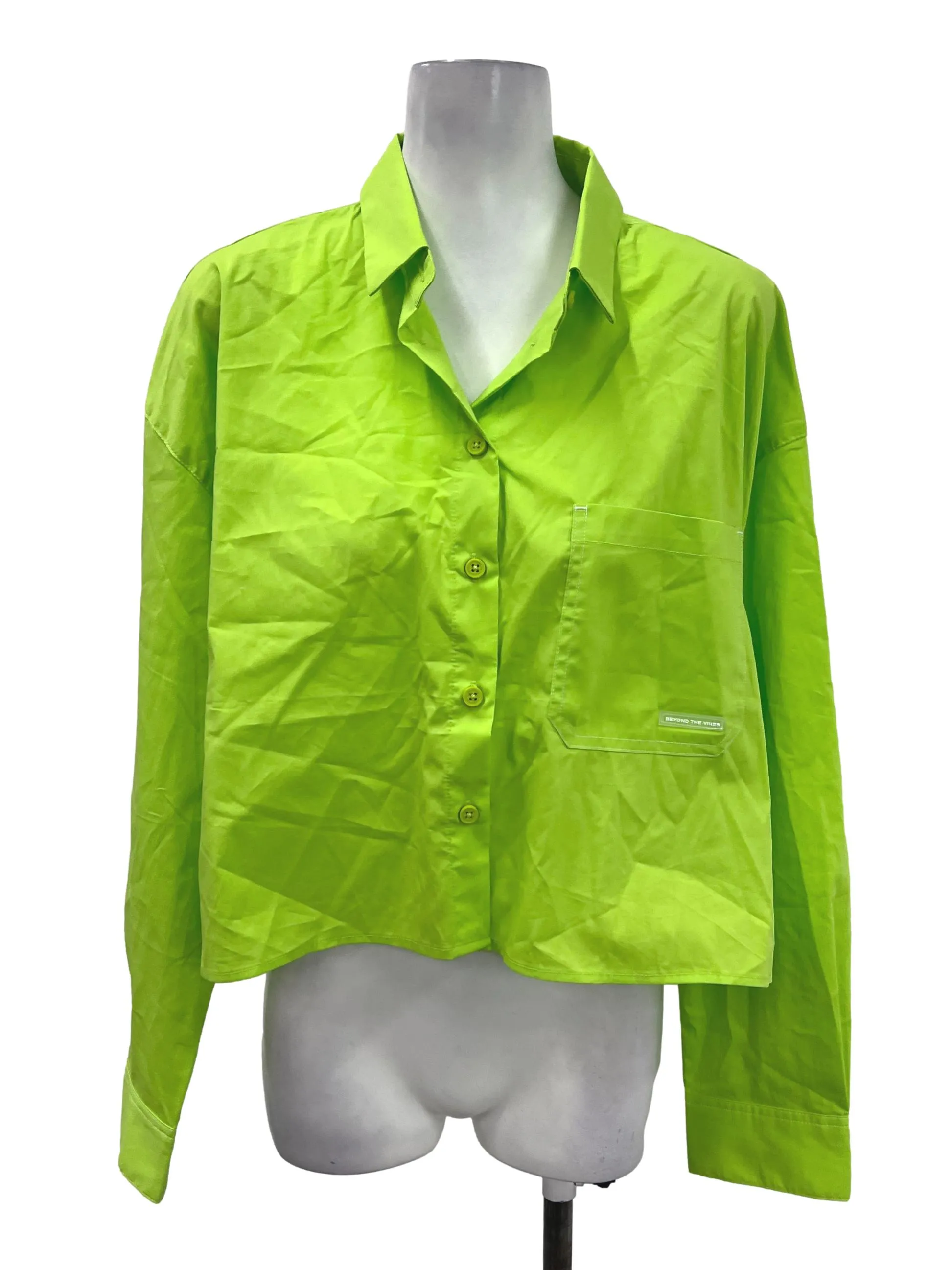 Neon Green Cropped Button Shirt