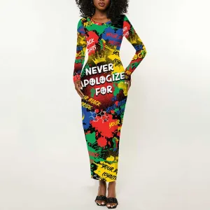 Never Apologize For Being Black Long Sleeve Bodycon Dress DT02