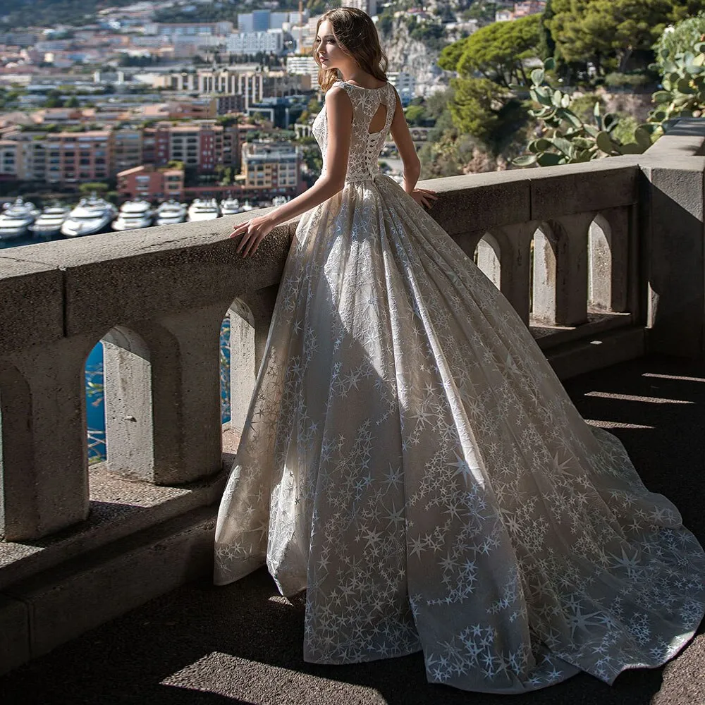 New Arrivals Beading Waist Lace A-line Wedding Dress Vestido De Novia Renda O-neck Sleeve Floor Length Bridal Gowns Plus Size