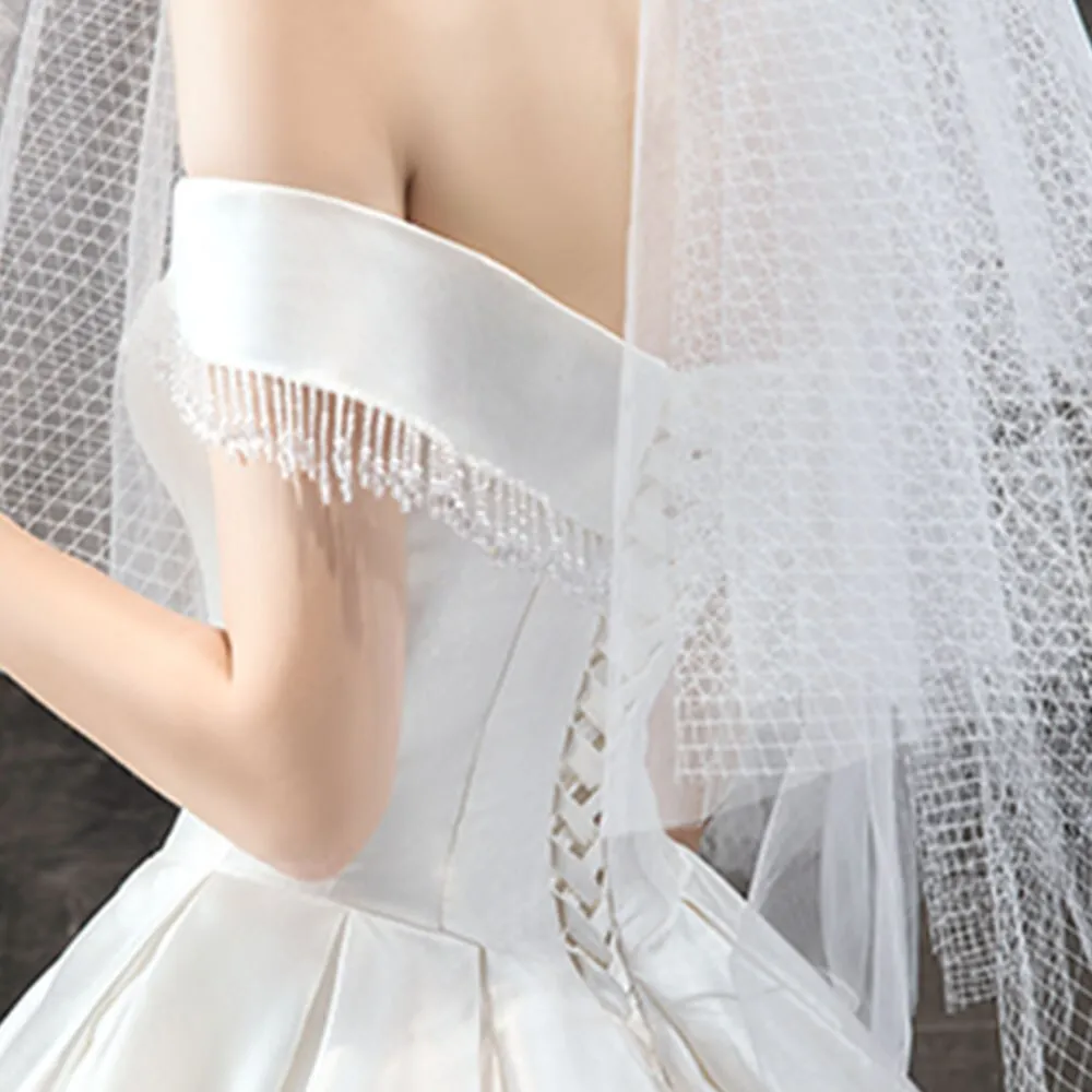 New Arrive Beading Short Sleeve Sweetheart Neck Lace Up Simple A-line Wedding Dresses