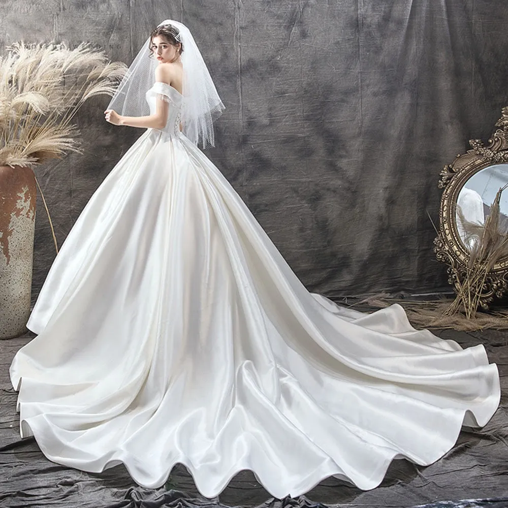 New Arrive Beading Short Sleeve Sweetheart Neck Lace Up Simple A-line Wedding Dresses